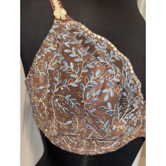 Lunaire Semi Sheer Unlined Bra Size‎ 40DD Brown Blue Embroidered Underwire - Picture 7 of 9